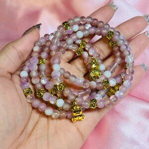Bear with Me Beaded Bracelet with Gold Plated Teddy Bear Charm
